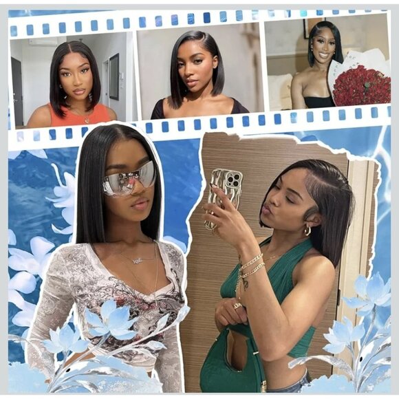 Short Bob Wig 13x4 HD Lace Front Short Straight Human Hair 10" Pre-Plucked 180% - Picture 4 of 4